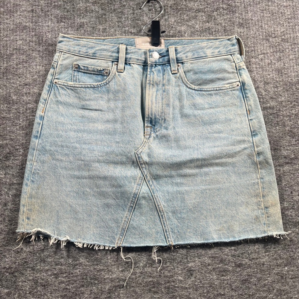 Everlane The Denim Reconstructed Skirt Light Wash Raw Hem Mini Skirt Size 27